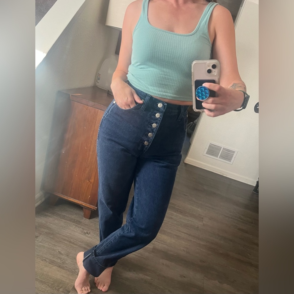 Vintage Dark blue Wash Wrangler High Waist Bareback Straight leg Jeans